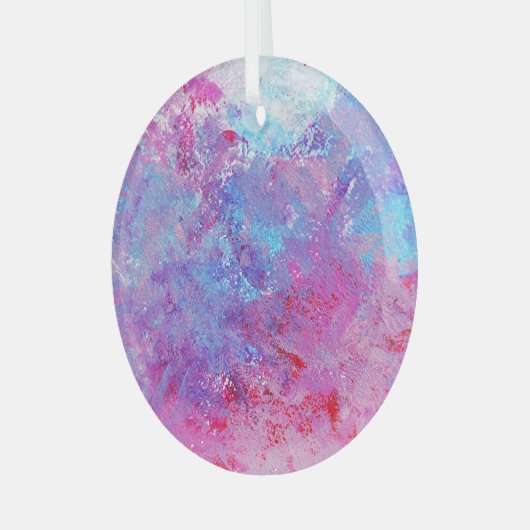 クリエイティブのピンクとブルーのテクスチ絵を描ャ、ブロッツ。 ガラスオーナメント (正面左)
