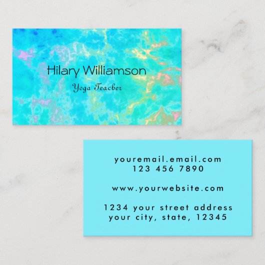 クリエイティブアクアブルーウォーターアートレインボーヨガ先生 名刺 (正面/裏面)
