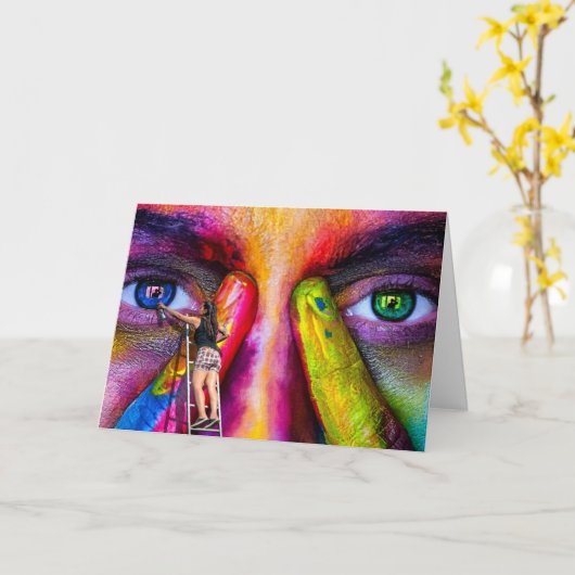 クリエイティブアーティストペインターカラフル誕生日 カード (黄色い花)