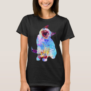 クリエイティブアートワークカラフル猫スプラッシュ猫 Tシャツ