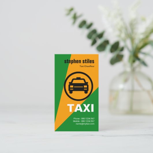 クリエイティブイエローサーチライトタはっきりしたクシー 名刺 (スタンド正面)