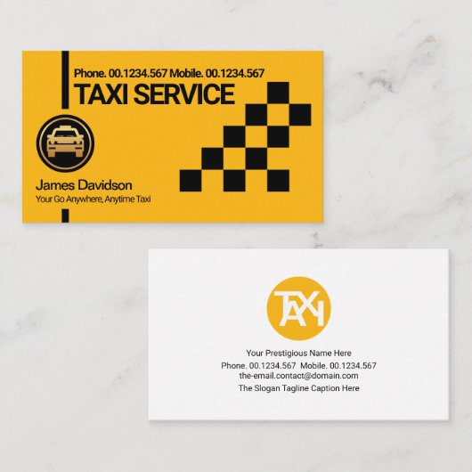 クリエイティブイエロータクシーブラックチェックボックスキャブトランスポート 名刺 (正面/裏面)