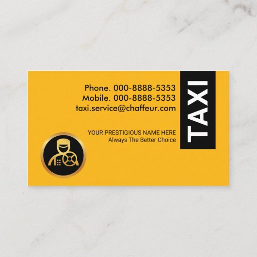クリエイティブイエロータクシー標識キャブドライバ 名刺 (裏面)