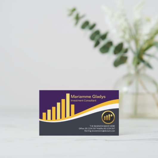 クリエイティブイエロー共有グラフ波財務顧問 名刺 (スタンド正面)