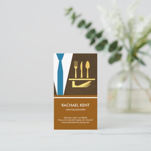 クリエイティブウェイタータキシードエプロンプレート刃物 名刺 (スタンド正面)