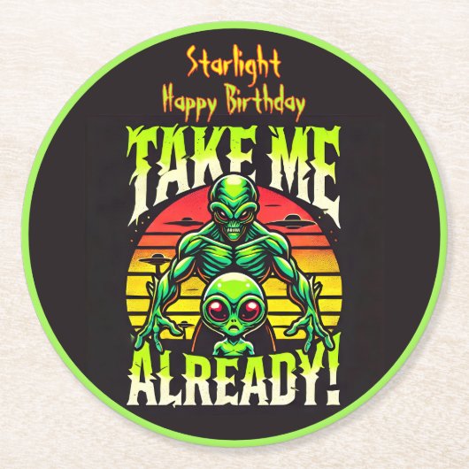 クリエイティブエイリアンア表現ートの望み連絡 ラウンドペーパーコースター (正面)