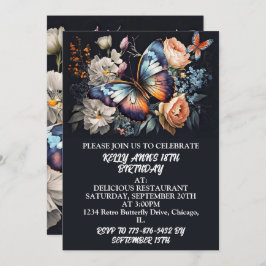 クリエイティブエレガントバタフライアートバースデーパーティー 招待状