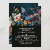 クリエイティブエレガントバタフライアートバースデーパーティー 招待状 (正面/裏面)