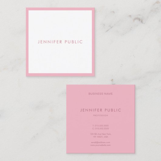 クリエイティブエレガントピンクホワイトモダンテンプレートトレンディー スクエア名刺 (正面/裏面)