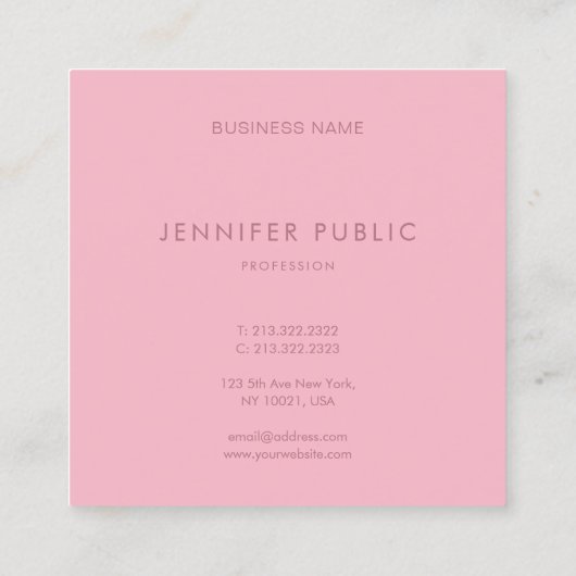 クリエイティブエレガントピンクホワイトモダンテンプレートトレンディー スクエア名刺 (裏面)