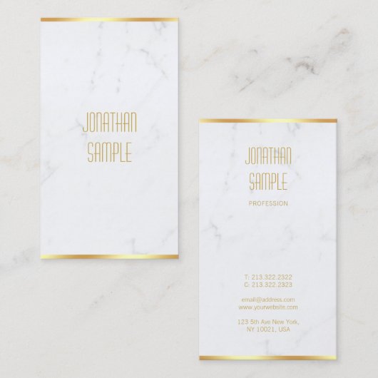 クリエイティブエレガントホワイトマーブル金ゴールド名モダン 名刺 (正面/裏面)