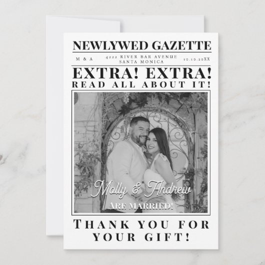クリエイティブカスタムミニマル新聞写真結婚の 招待状 (正面)