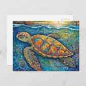 クリエイティブカラフルスイミングカメイラストレーション ポストカード (正面/裏面)