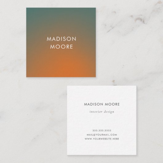 クリエイティブカラフルティール(緑がかった色)オレンジ色グラデーションオムブレ スクエア名刺 (正面/裏面)
