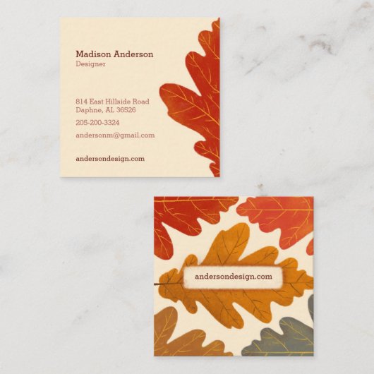 クリエイティブカラフル秋オークリーフ名刺 スクエア名刺 (正面/裏面)