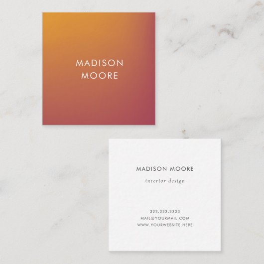 クリエイティブカラフル赤オレンジ色グラデーションオムブレ スクエア名刺 (正面/裏面)