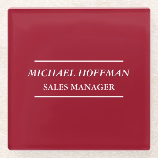 クリエイティブカーマインレッドミニマリストクラシカル斜体 ガラスコースター (正面)