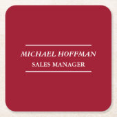 クリエイティブカーマインレッドミニマリストクラシカル斜体 スクエアペーパーコースター (正面)