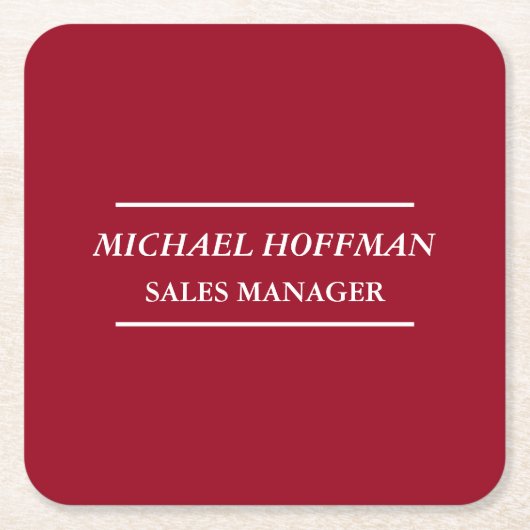 クリエイティブカーマインレッドミニマリストクラシカル斜体 スクエアペーパーコースター (正面)
