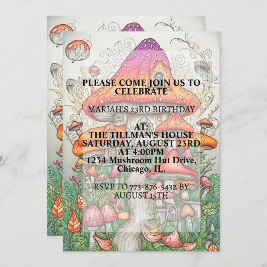 クリエイティブキノコ生家アートバースデーパーティー 招待状 (正面/裏面)
