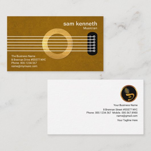 クリエイティブギター金ゴールド音孔ミュージシャン 名刺 (正面/裏面)