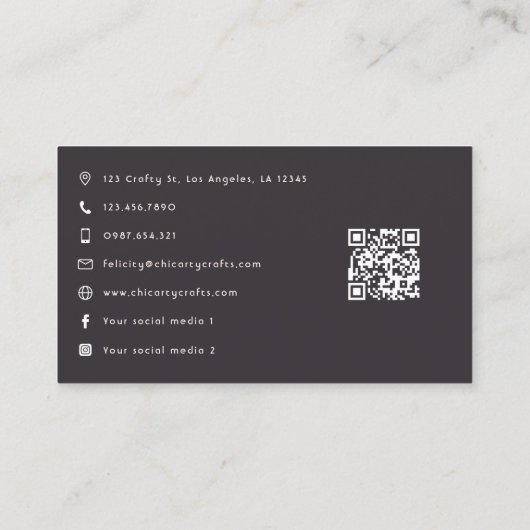 クリエイティブクラフトクイーンスタイリッシュブランディングデザイン 名刺 (裏面)