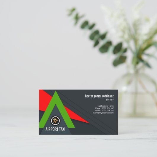 クリエイティブグリーンジェット攻撃赤空空港タクシー 名刺 (スタンド正面)
