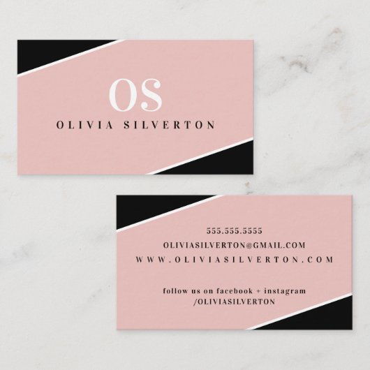 クリエイティブコーナーCLASSYモノグラムブラックピンク白 名刺 (正面/裏面)