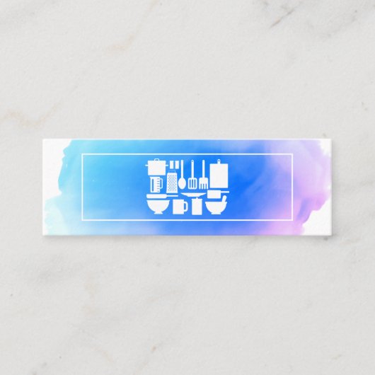 クリエイティブシェフ |台所用品の水彩 スキニー名刺 (正面)