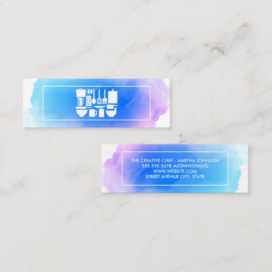 クリエイティブシェフ |台所用品の水彩 スキニー名刺 (正面/裏面)