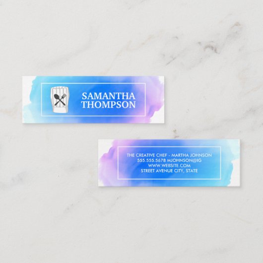 クリエイティブシェフ |料理器具の水色 スキニー名刺 (正面/裏面)