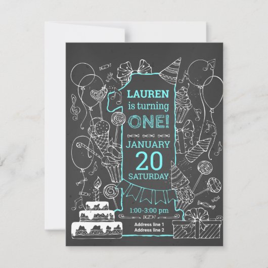 クリエイティブシャルボードドードルアート誕生日招待状 招待状 (正面)