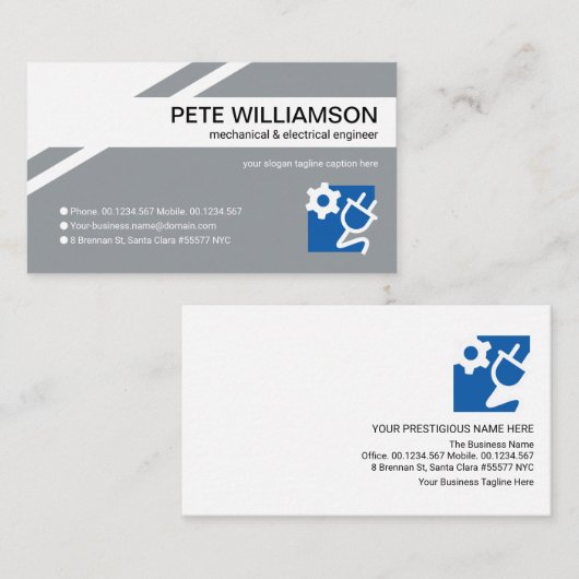 クリエイティブジオメトリックグレーレイヤ電気技術者 名刺 (正面/裏面)