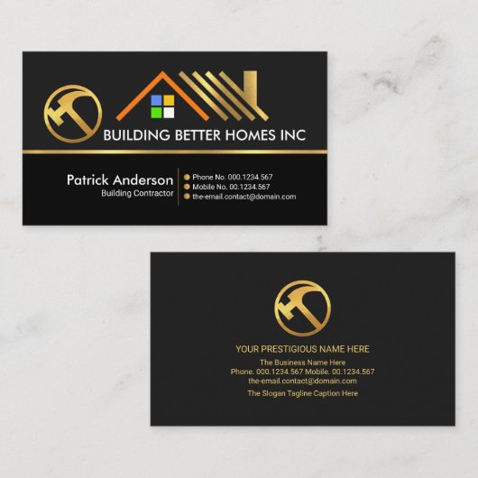 クリエイティブスタイリッシュ金ゴールド屋上ホームビ縁どルダ 名刺 (正面/裏面)