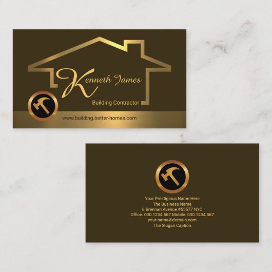 クリエイティブスタイリッシュ金ゴールド建物フレーム建築 名刺 (正面/裏面)