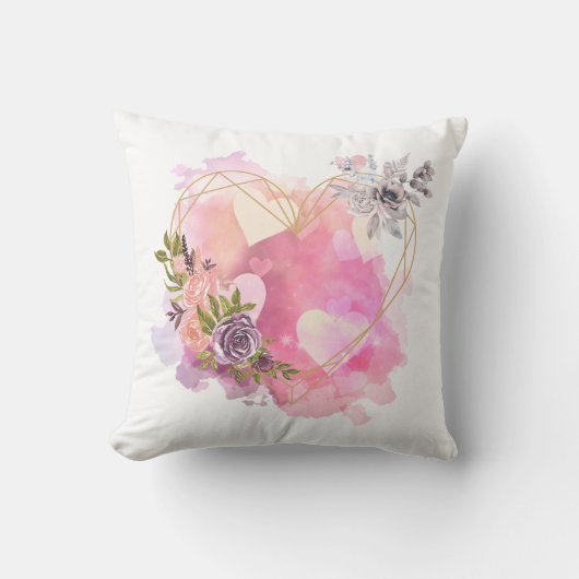 クリエイティブストライプのハート（水色スプラッシュ付き） クッション (正面)