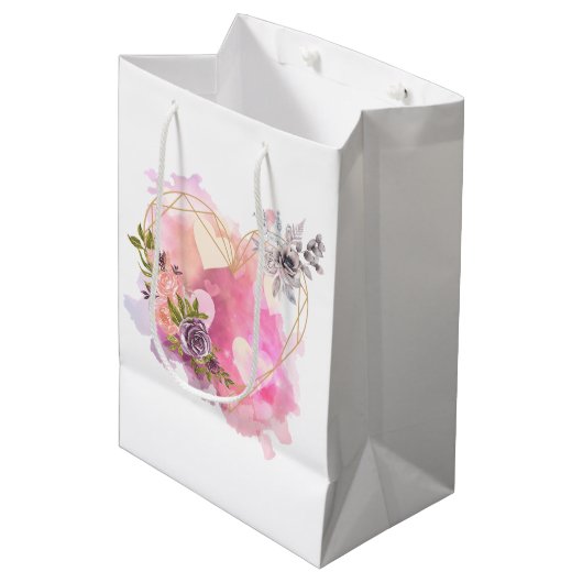 クリエイティブストライプのハート（水色スプラッシュ付き） ミディアムペーパーバッグ (正面アングル)