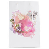 クリエイティブストライプのハート（水色スプラッシュ付き） ミディアムペーパーバッグ (正面)