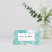 クリエイティブティール（緑がかった色）水彩ファッションスタイリスト 名刺 (スタンド正面)