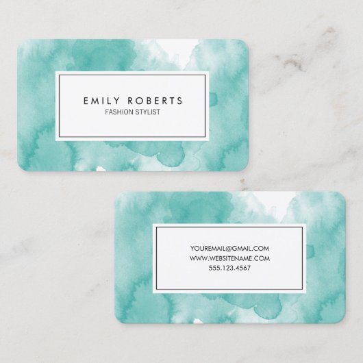 クリエイティブティール（緑がかった色）水彩ファッションスタイリスト 名刺 (正面/裏面)