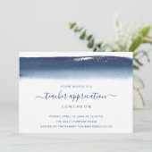 クリエイティブネイビーブルーウォーターカラー先生の日 招待状 (スタンド正面)