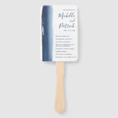 クリエイティブネイビーブルーウォーターカラー結婚式 プログラム ハンドファン (正面)