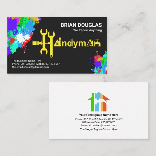 クリエイティブハンディーマンツールモチーフ絵を描（ばちゃばちゃ）跳ねる 名刺 (正面/裏面)