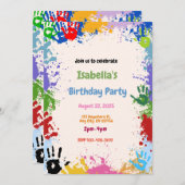 クリエイティブハンドア絵を描ルバースデーパーティーへの招待 招待状 (正面/裏面)