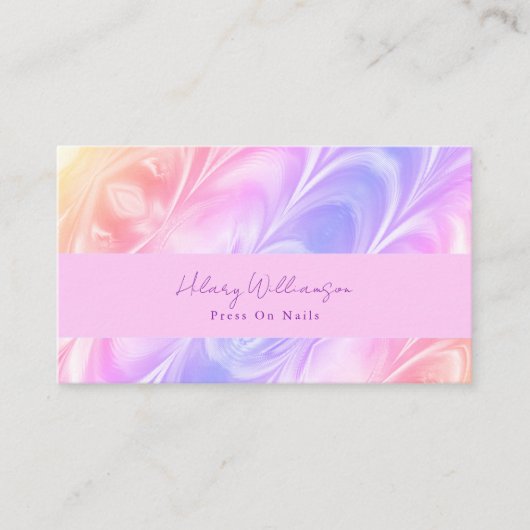 クリエイティブパステルピンク薄紫パープルプレスオン爪、 ネイル 名刺 (正面)
