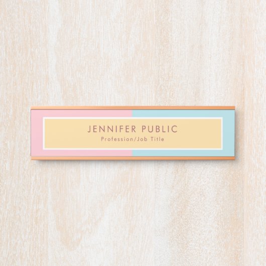 クリエイティブピンクイエローブルーモダンテンプレートロセゴールド サインプレート (正面)