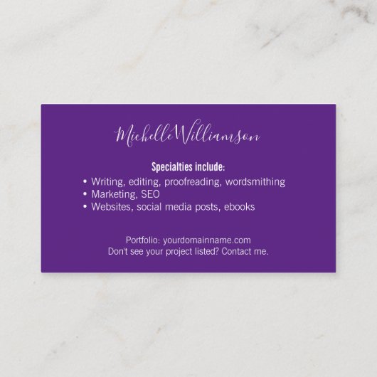 クリエイティブフリーランス起業家両面パープル 名刺 (裏面)