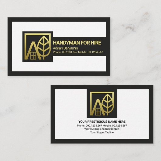 クリエイティブフレ縁どーム金ゴールド横長ハンドマン 名刺 (正面/裏面)