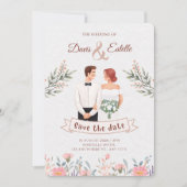 クリエイティブフローライラストレーション結婚式招待状 セーブザデート (正面)