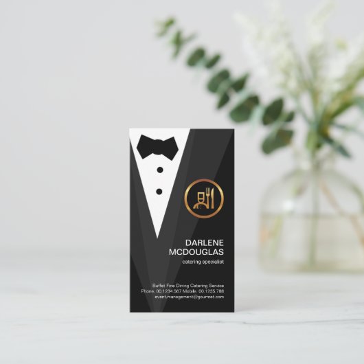 クリエイティブブラックタキシード金ゴールドブトニエール 名刺 (スタンド正面)